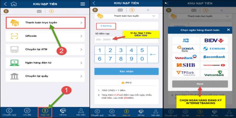 Hướng dẫn nạp tiền Win55 bằng internet banking